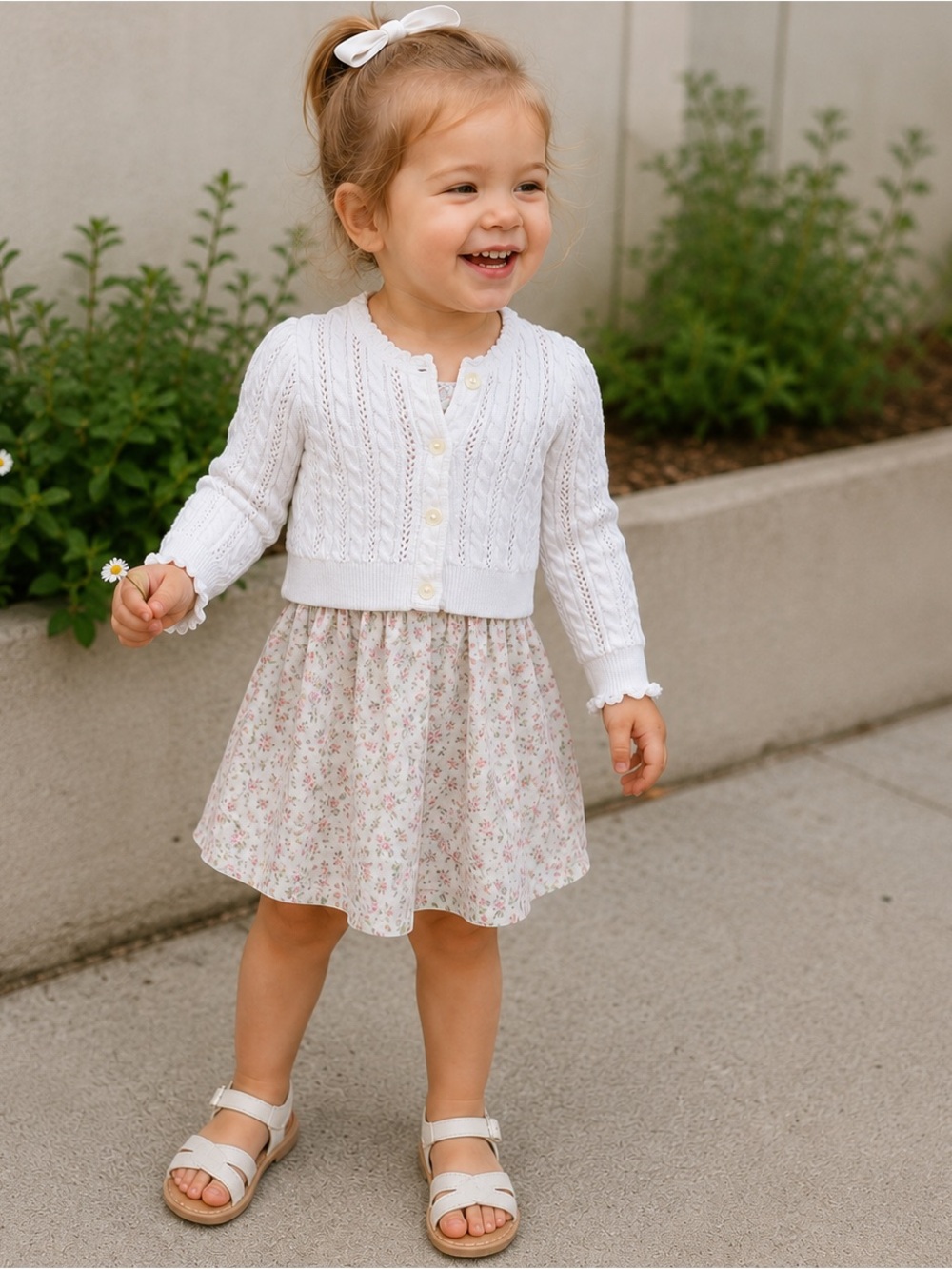 Ralph Lauren Baby Girl White Cable Knit Cropped Cardigan Sweater Size 18M